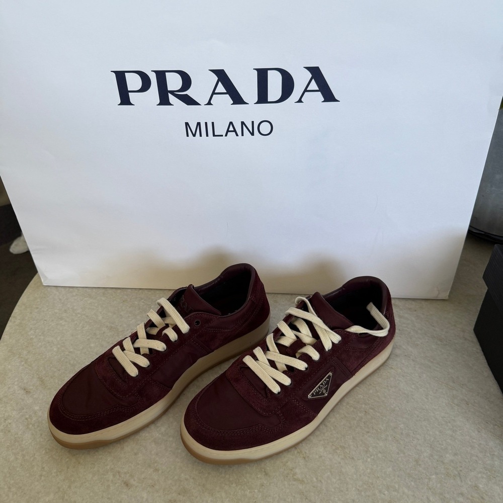 Prada Milano 2EE364 Men Dark Red Suede Fabric Downtown Sneakers shoes UK 9 - Picture 10 of 16